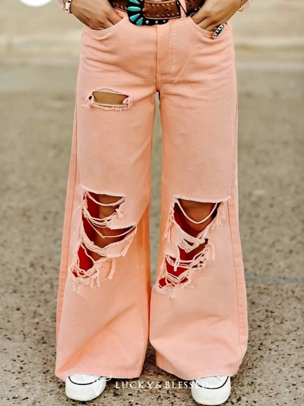 Lucky & Blessed High Rise Trouser Jeans Pink Waist 27